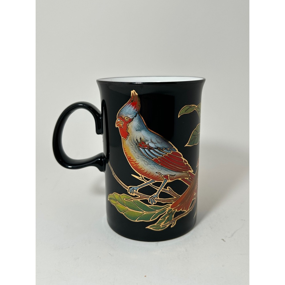 Dunoon Panama Cardinal Bird Stoneware Mug Black Gold‎ Trim Made in Scotland